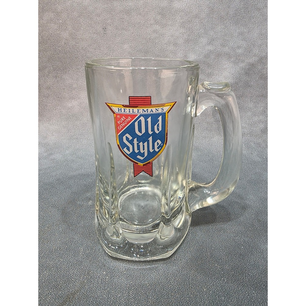 Vintage Heilemans Old Style Beer Mug Paneled Glass Logo Tankard 5.5 Inch